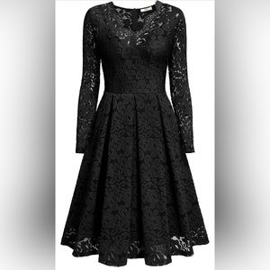Vintage style long sleeve v-neck swing dress.